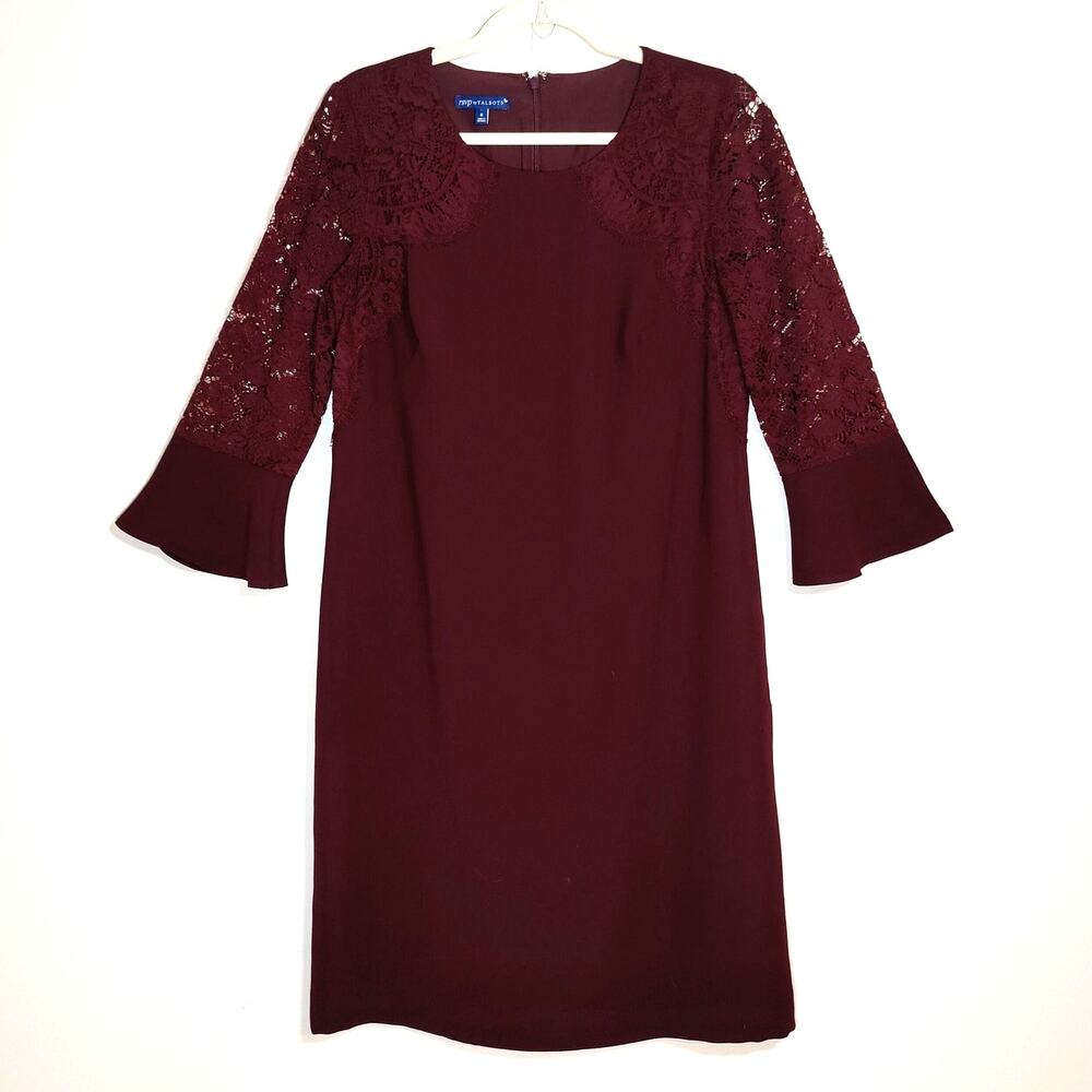 RSVP Talbots Burgundy Lace‎ Sleeve Midi Dress 8 Elegant Cocktail Classic